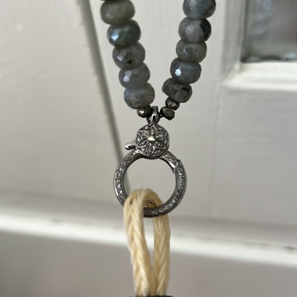 Opal and pyrite long silver diamond clasp horsehair charm tassel necklace - Picture 7 of 17